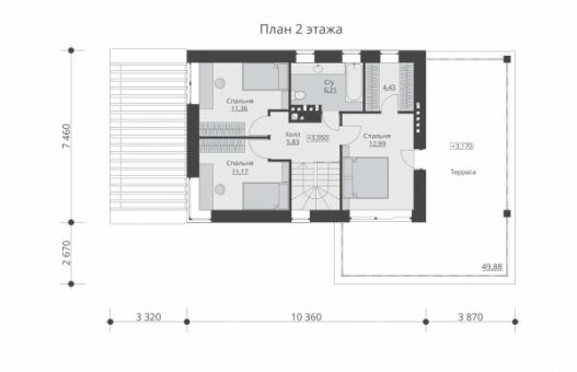 Проект двухэтажного жилого дома с гаражом и террасами